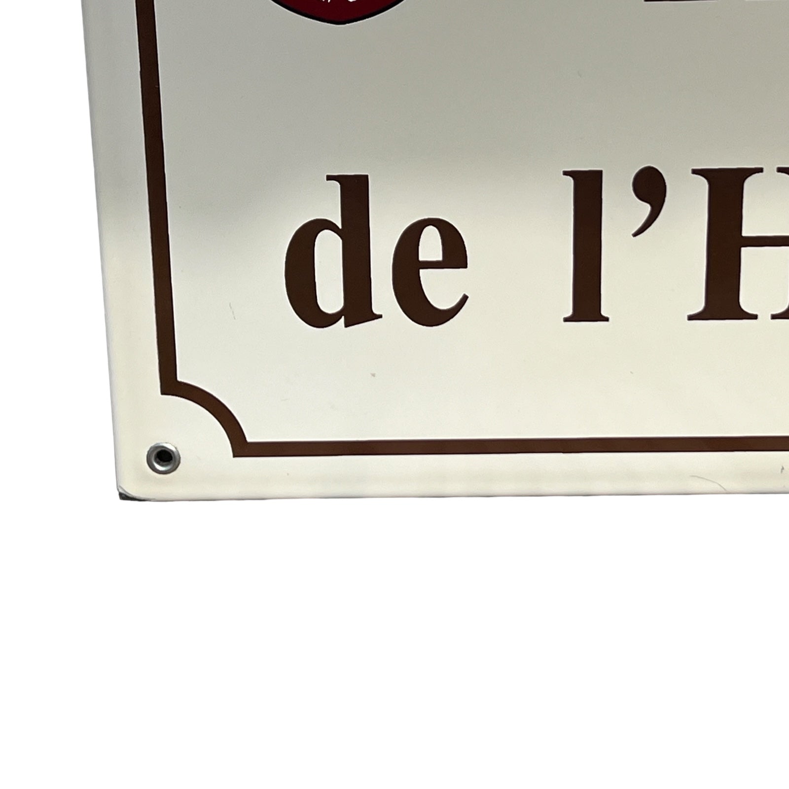 French cream and brown enamel street sign 