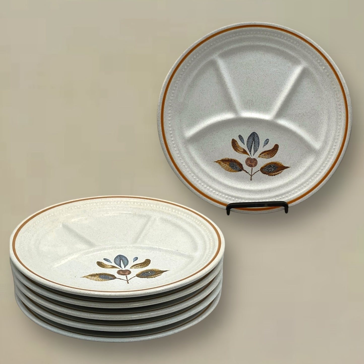 French Vintage Fondue or BBQ Plates, St. Amand Glazed Earthenware Plates