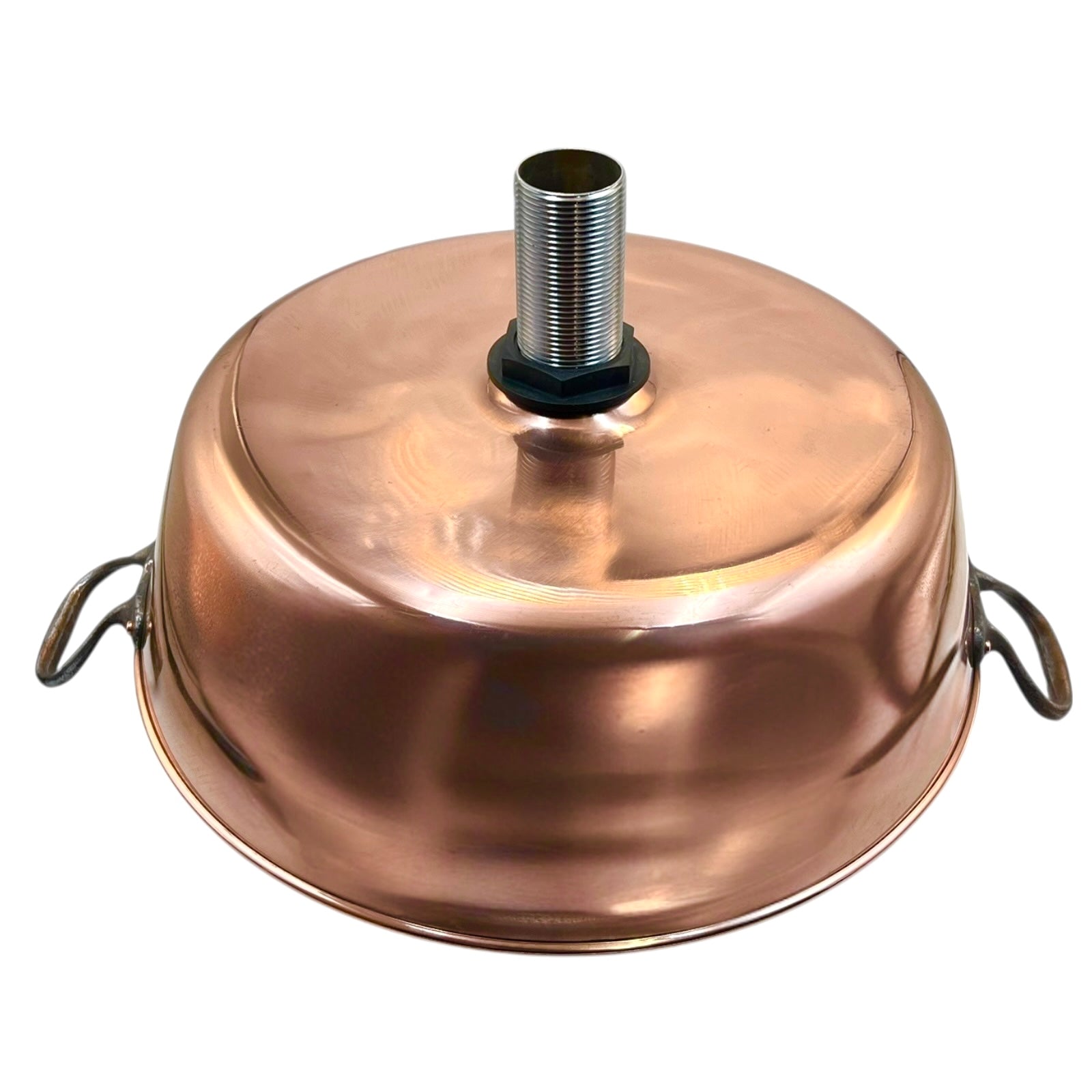 Close up of a copper sink on a white background 