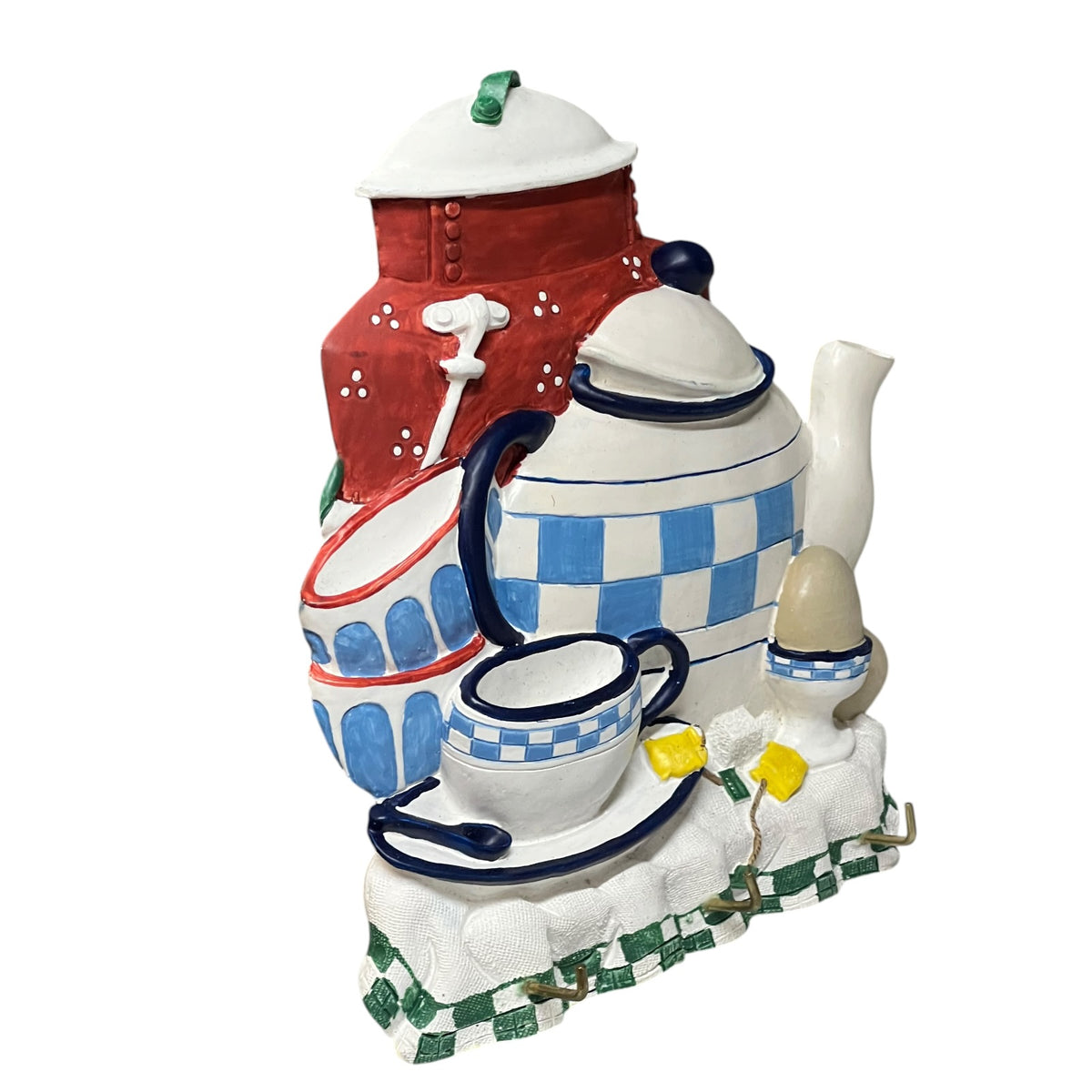 Vintage French Hand-Painted Resin Tea Towel Holder – 3 Hook Kitchen Plaque