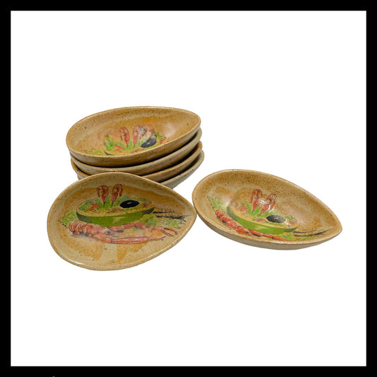French avocado 6 piece dish set with a seafood decoration for sale from All Things French Store