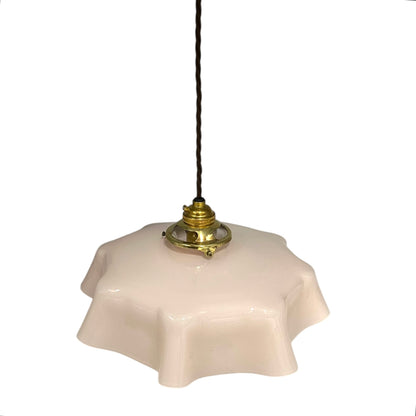 Vintage French Pendant Light, Pink Milk Glass, Hanging Interior Lampshade 