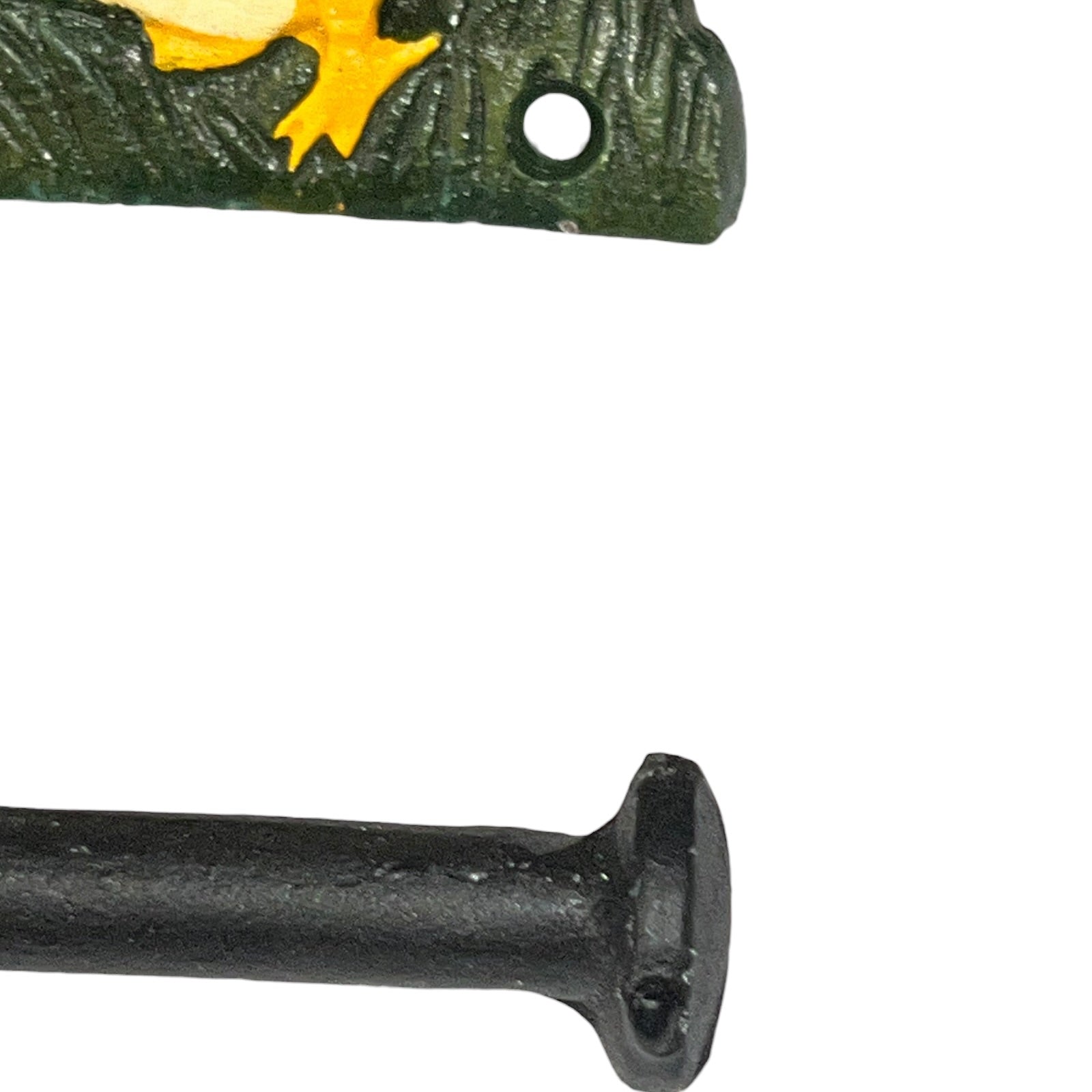 Close of cast iron toilet roll holder