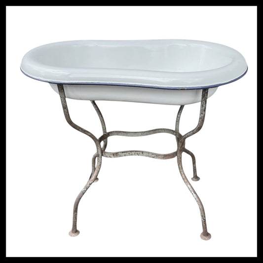French Vintage Enamel Bathroom Storage, Planter, Ice Bucket, Dolls Bath (B47)