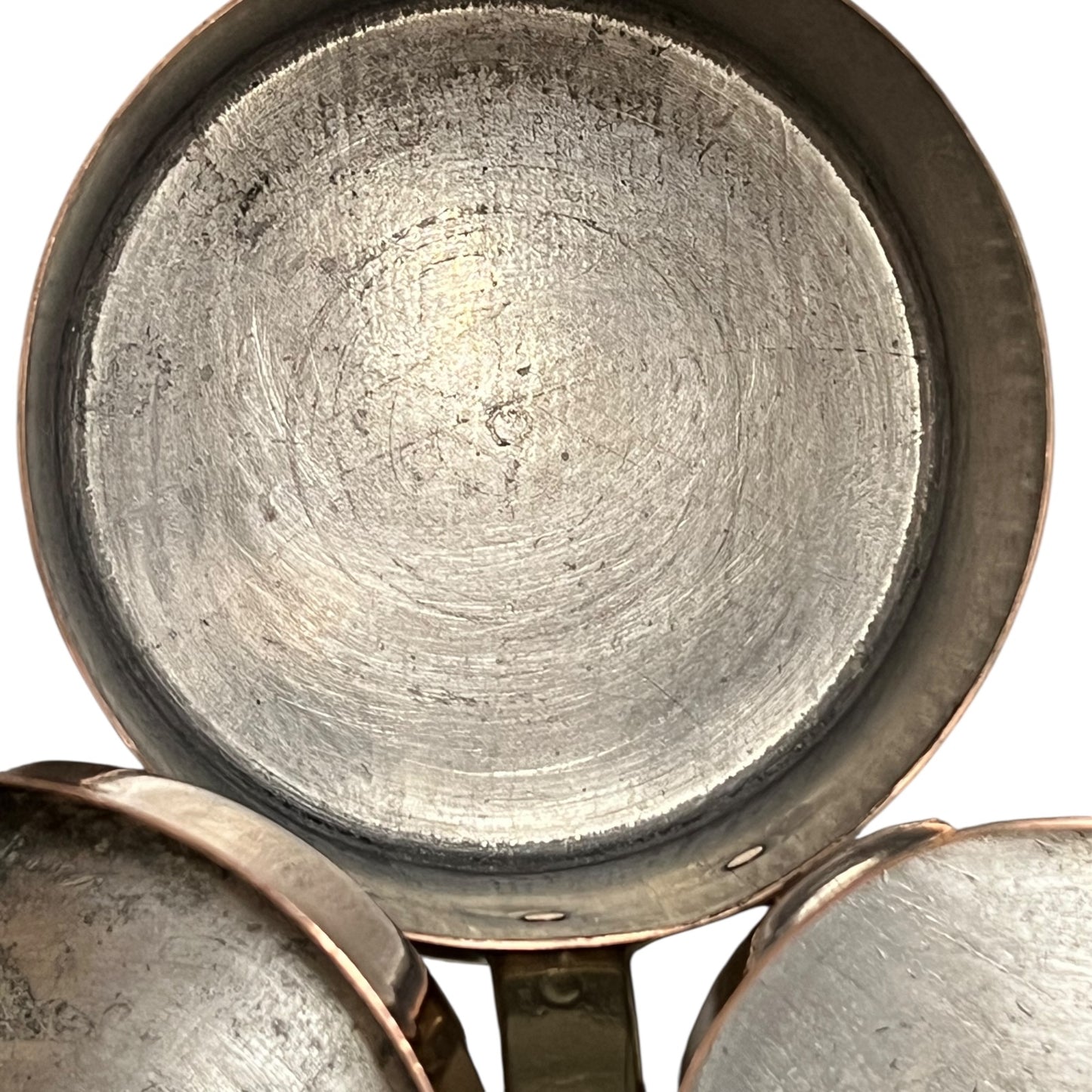 French Copper Pan Set 4 Piece | Tin Lined with Brass Handles