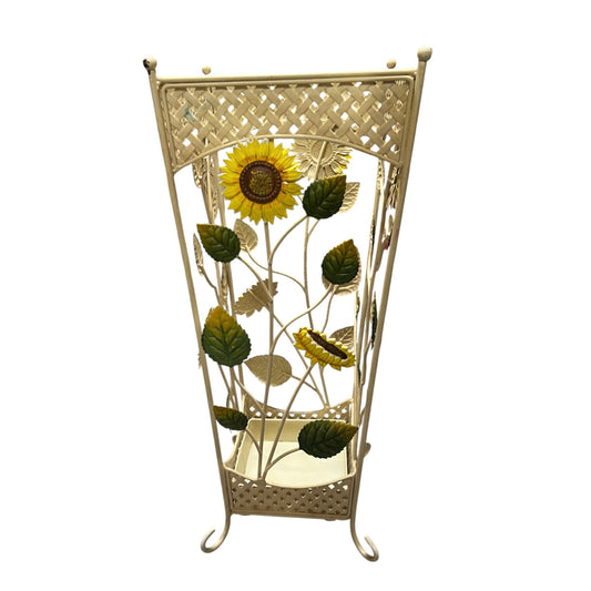 French metal umbrella stand shabby chic in style with a sunflower decoration for sale from All Things French Store