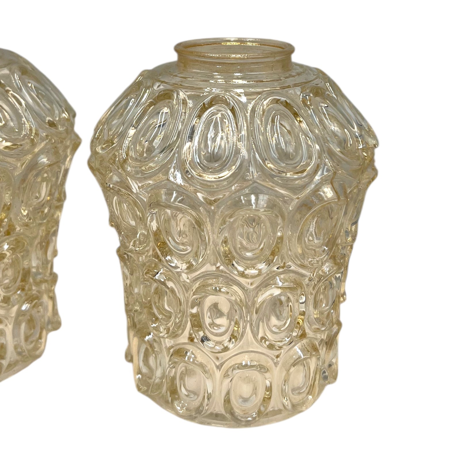 Vintage Glass Lampshades, Pair Of French Chunky Glass Light Shades for sale