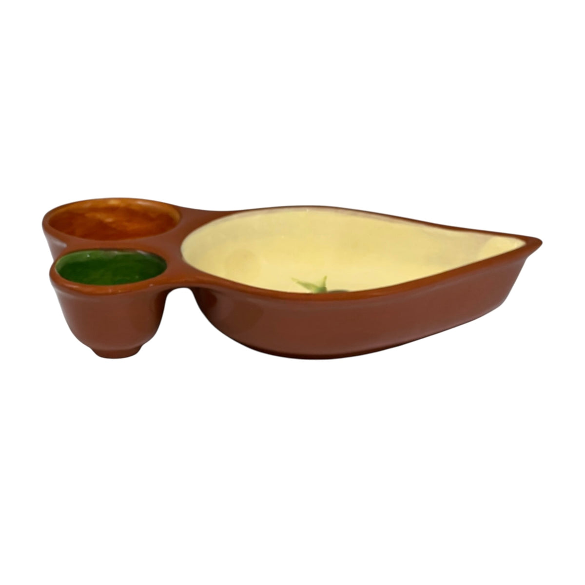 Portuguese Ceramic Olive Serving Dish – 3 Compartment Tapas Platter