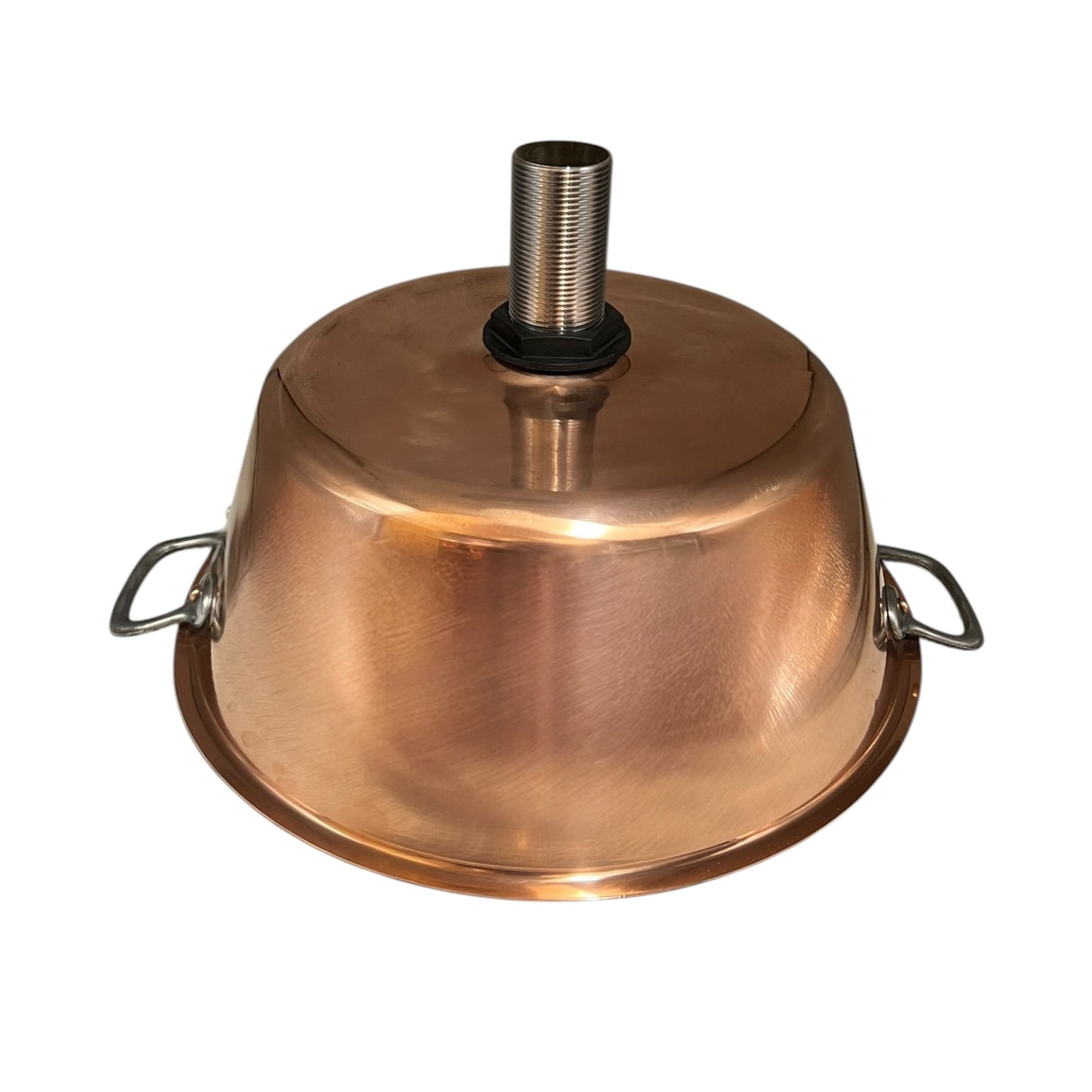 Close up of a French copper bathroom basin on a white background