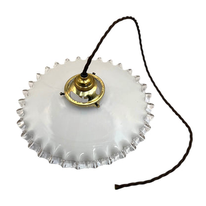 Vintage French Glass Ceiling Pendant Light, Milk Glass Hanging Lampshade 