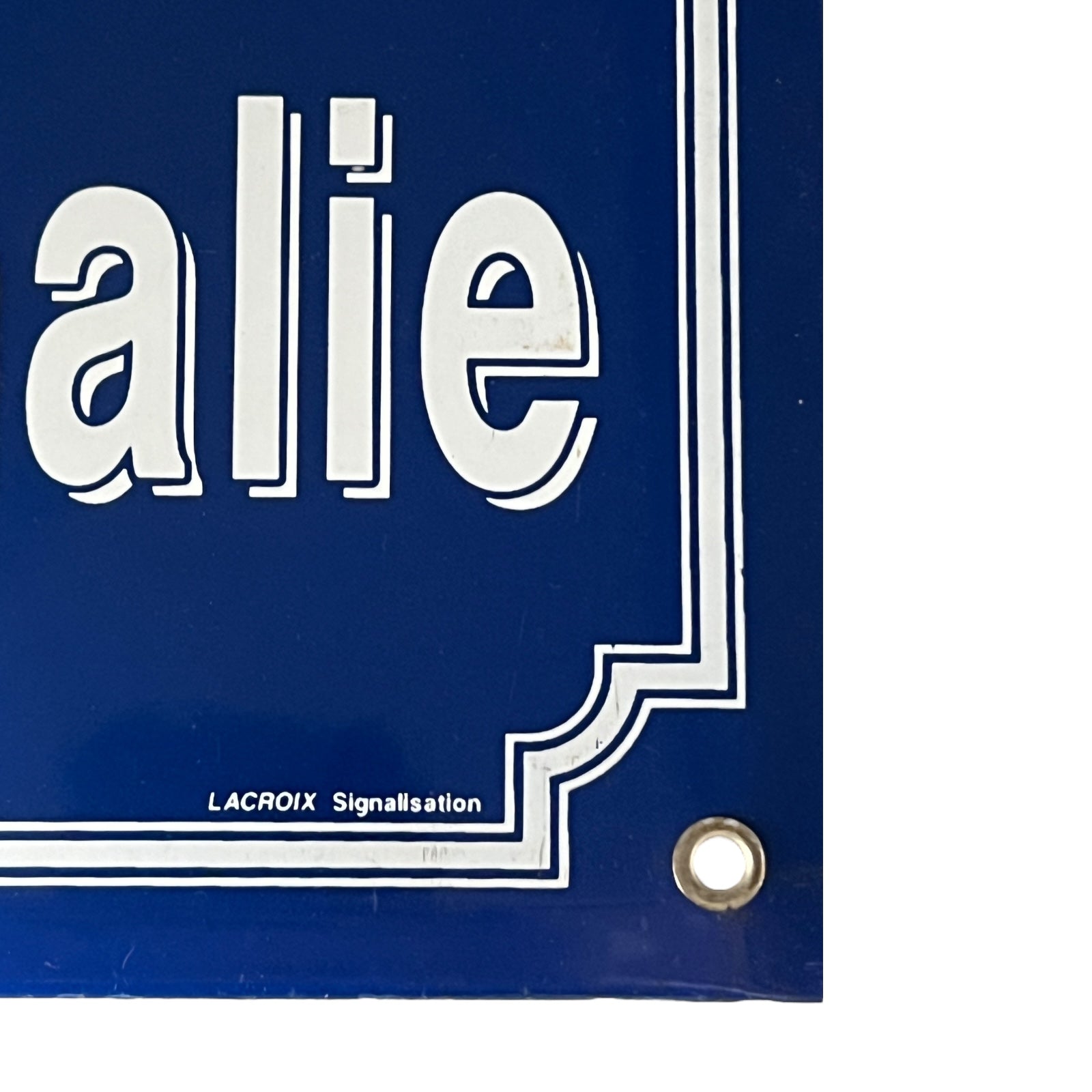 Vintage Blue Enamel French Street Sign Plaque, Road name Rue Traite Westphalie