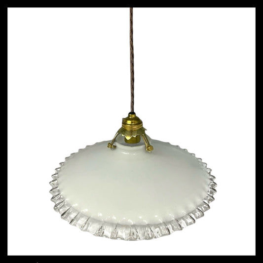 Vintage French Glass Ceiling Pendant Light, Milk Glass Hanging Lampshade