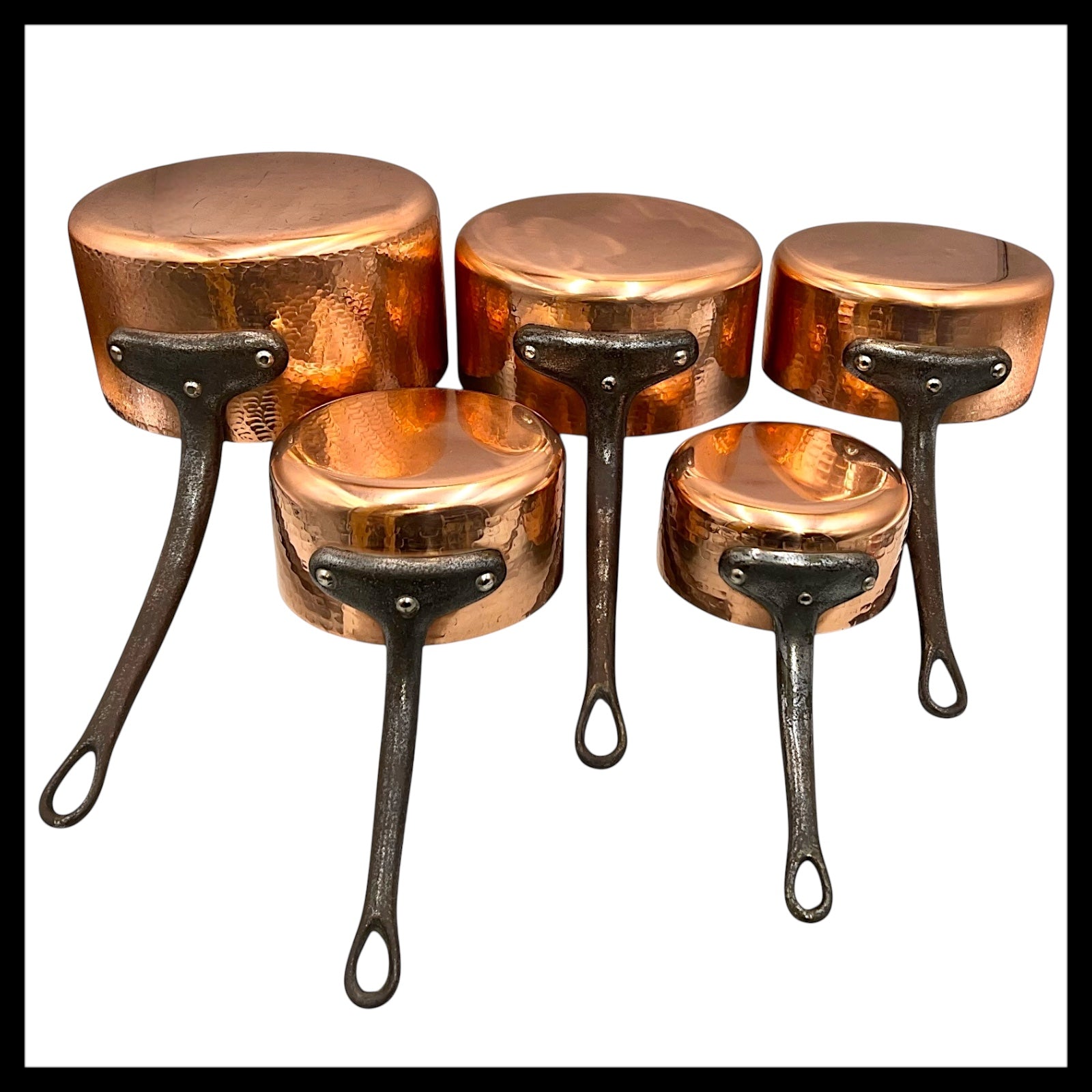 French Copper Pan Set, Copper Saucepans, Set of 5, Tin Lined, 2mm +6kg  for sale from All Things French Store