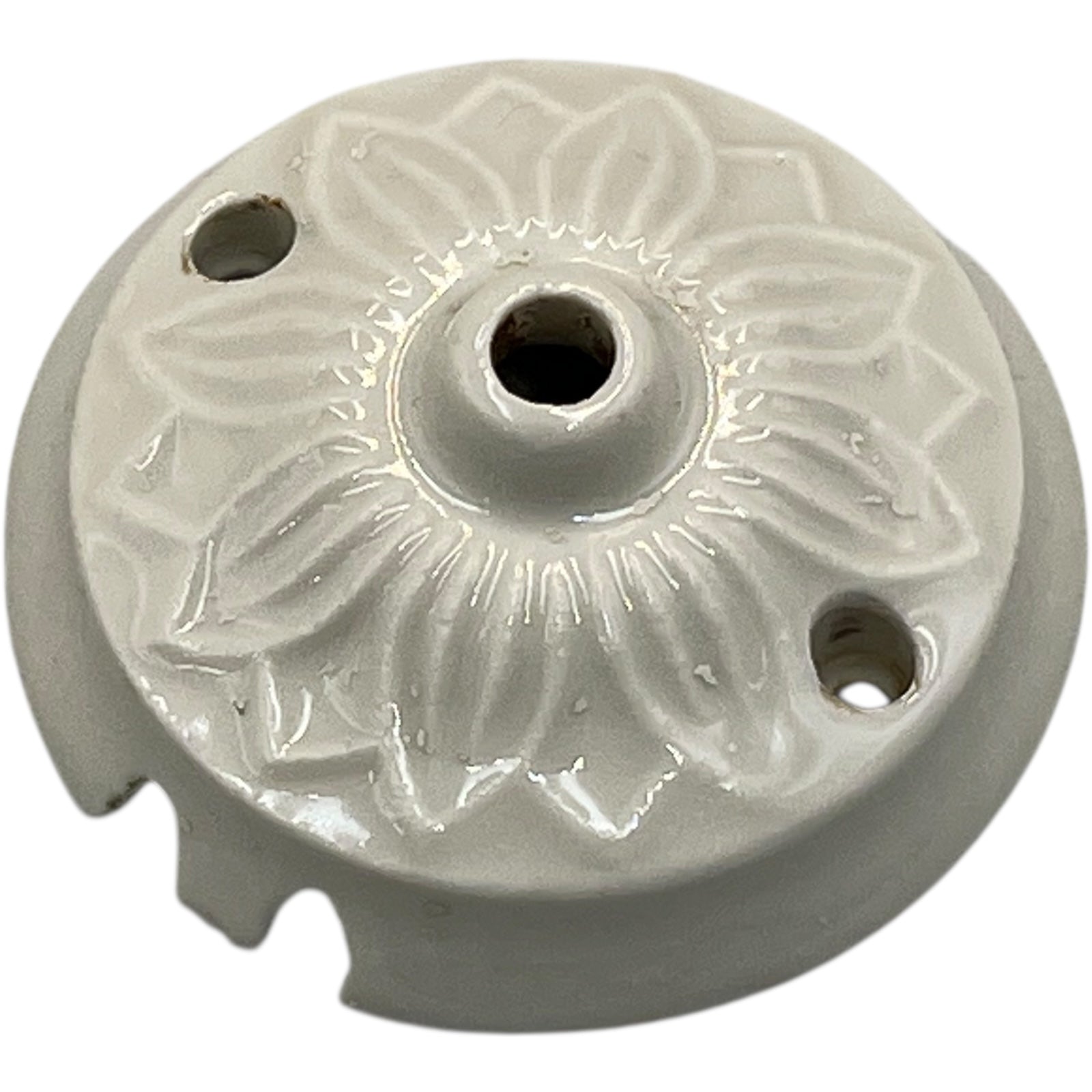 Vintage French Ceramic Ceiling Rose, Chandelier Ceiling Fitting Wire Cover for sale from All Things French Store
