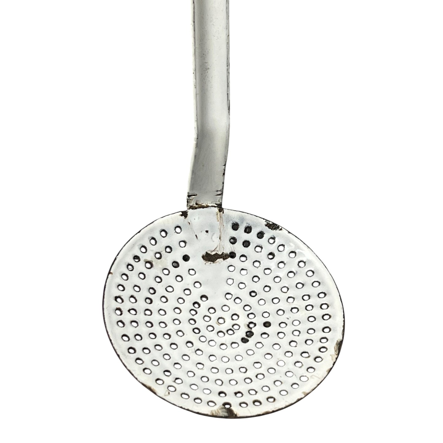 close up of a vintage kitchen utensil on a white background