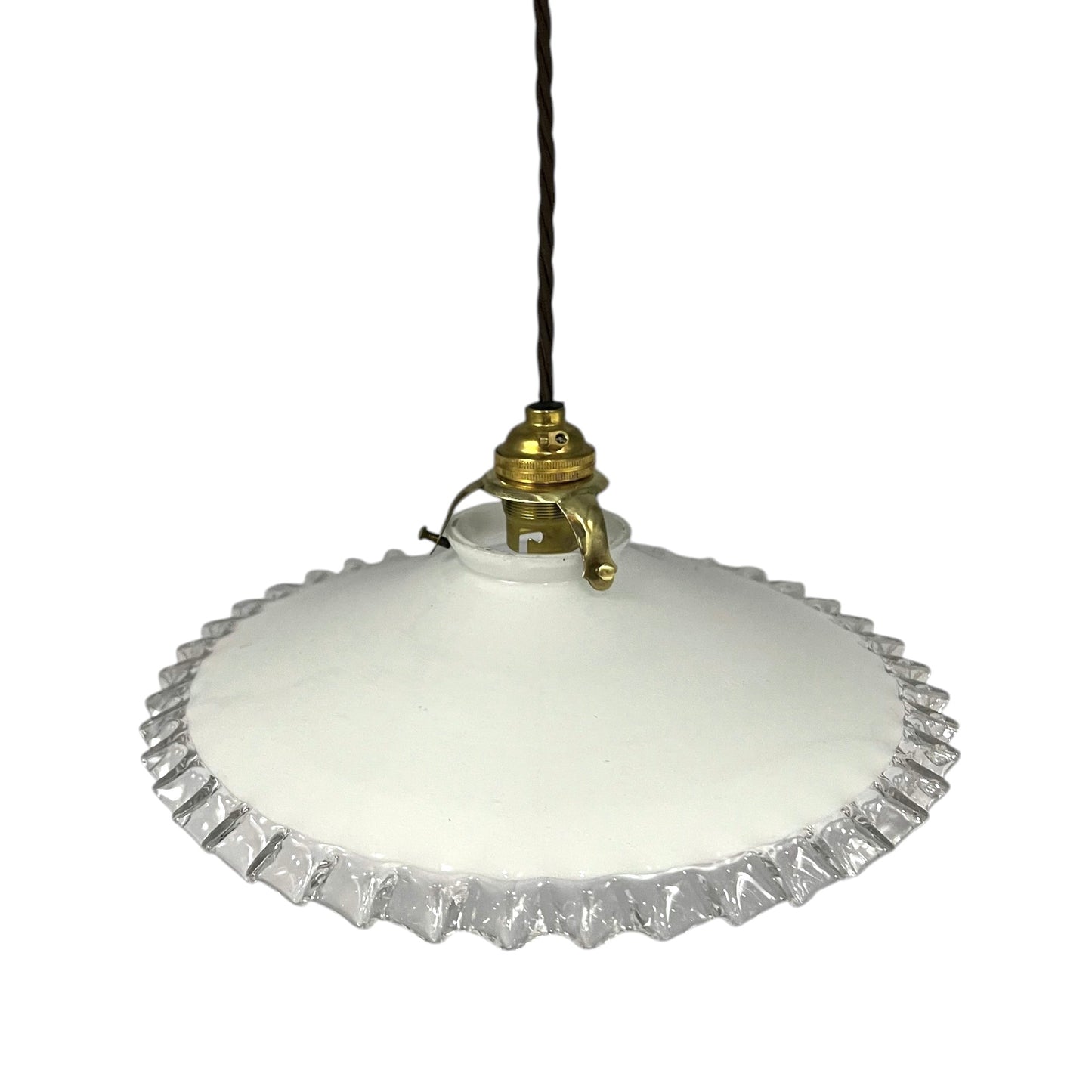 Vintage French Glass Ceiling Pendant Light, Milk Glass Hanging Lampshade