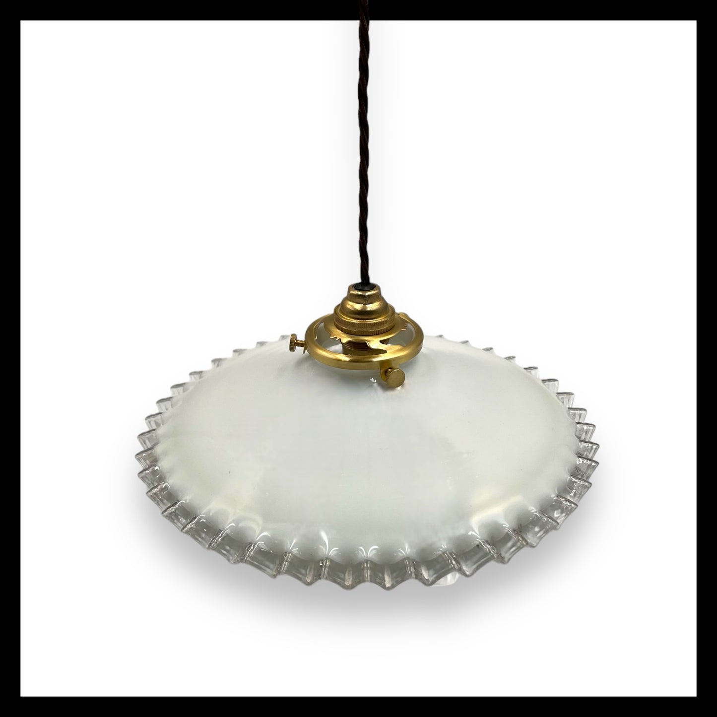 French vintage opaline ceiling pendant light with new wiring for sale by All Things French Store 