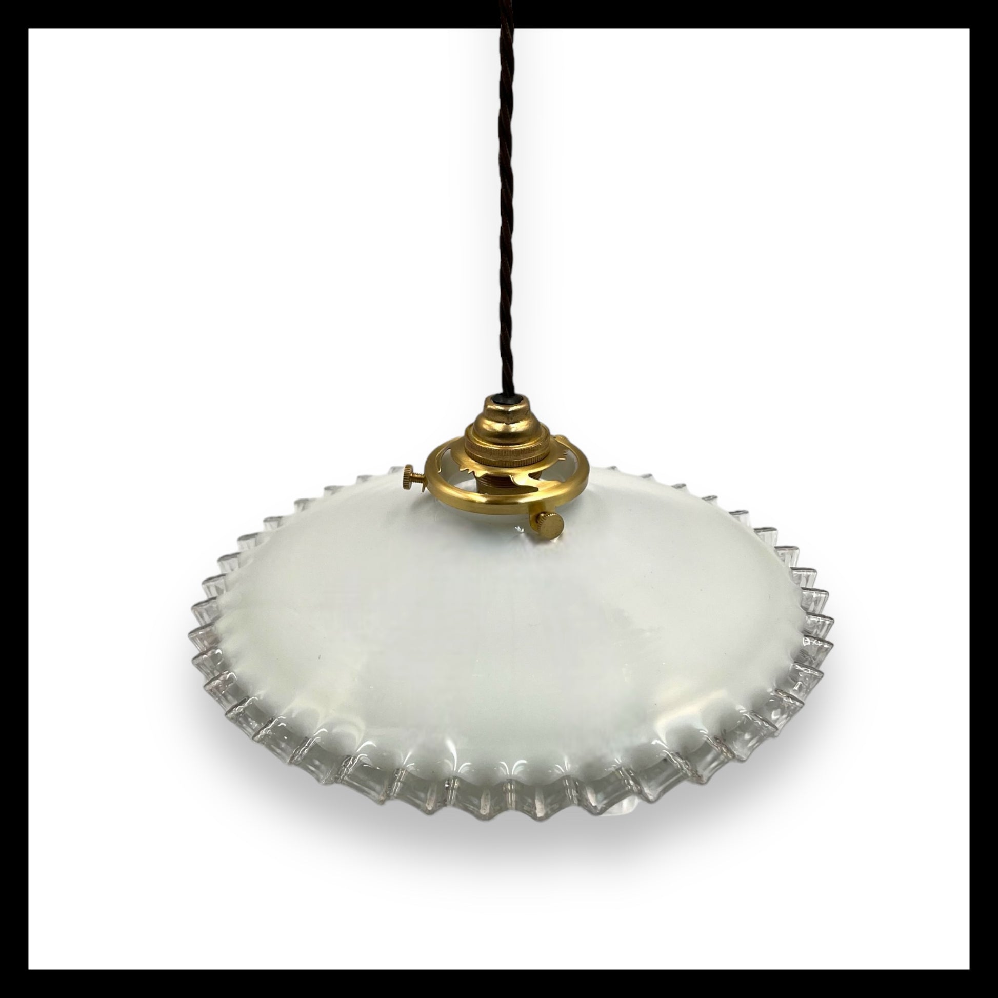 French vintage opaline ceiling pendant light with new wiring for sale by All Things French Store 