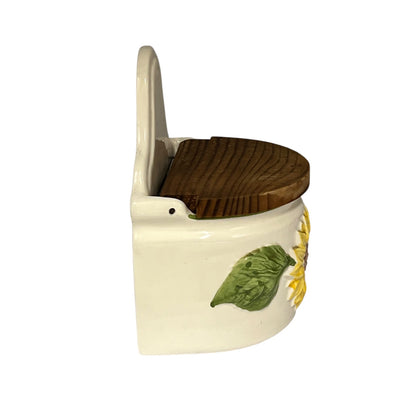 Vintage French Ceramic Salt Box – Wall-Mounted Sel Crock with Lid