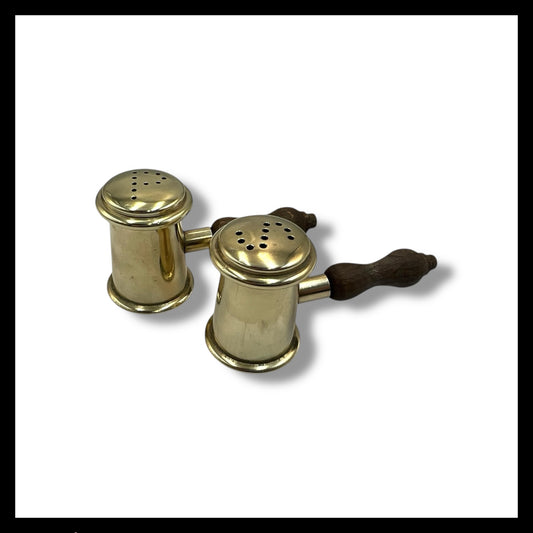 French Vintage Brass Salt & Pepper Pots, Farmhouse Kitchen Style