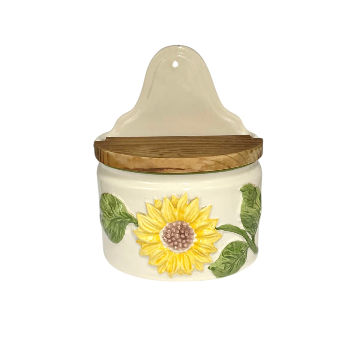 Vintage French Ceramic Salt Box – Wall-Mounted Sel Crock with Lid