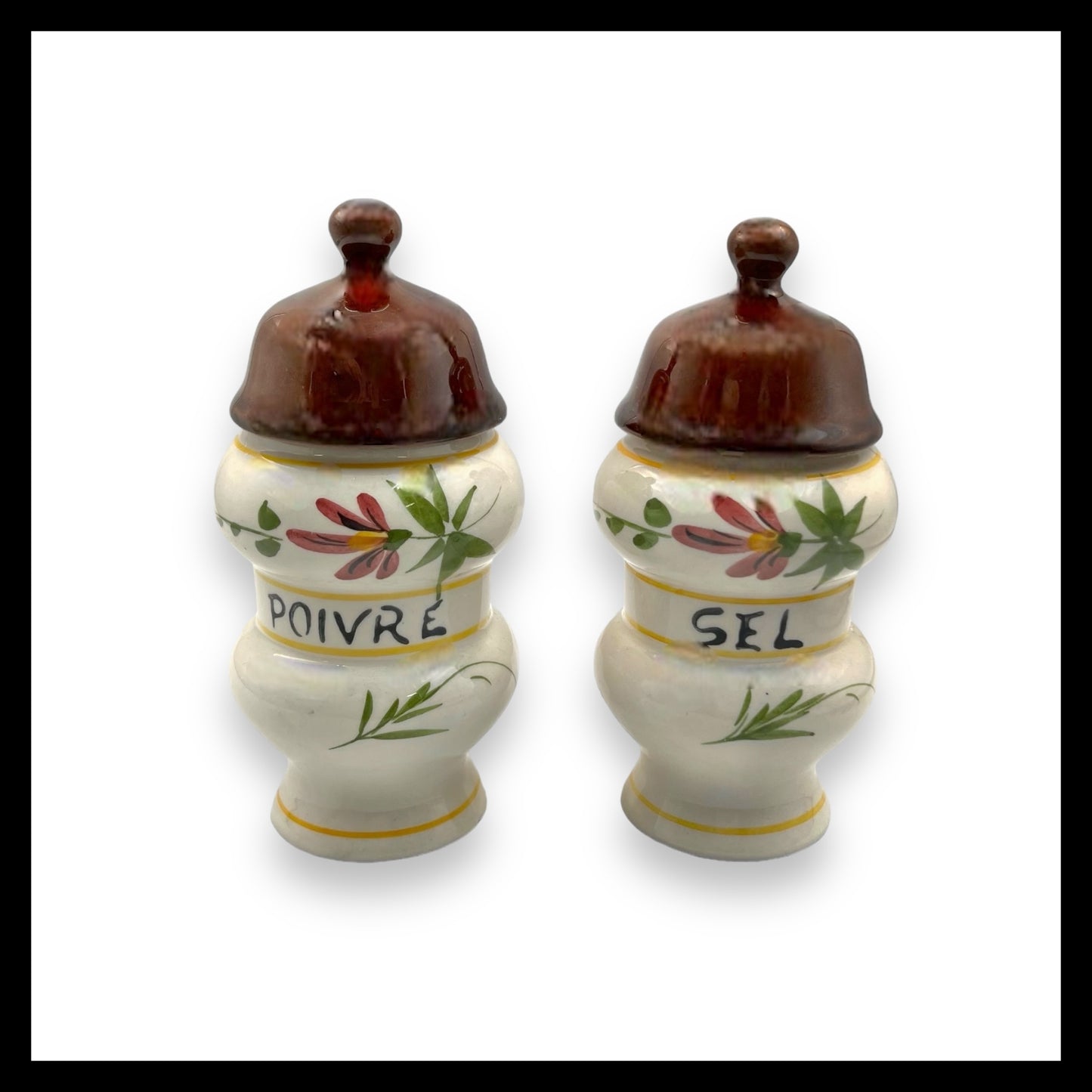 Pair of French vintage ceramic canisters for salt and pepper for sale from All Things French Store