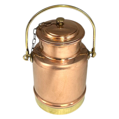 Vintage Copper & Brass Milk Cream Churn, Small 1.9L French Copper Canister with brass handle and lid on a chain