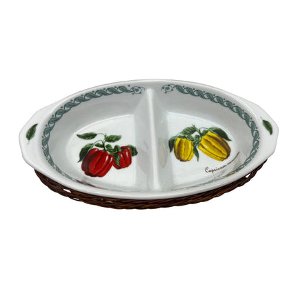 Italian porcelain appetiser or tapas dish in a small basket