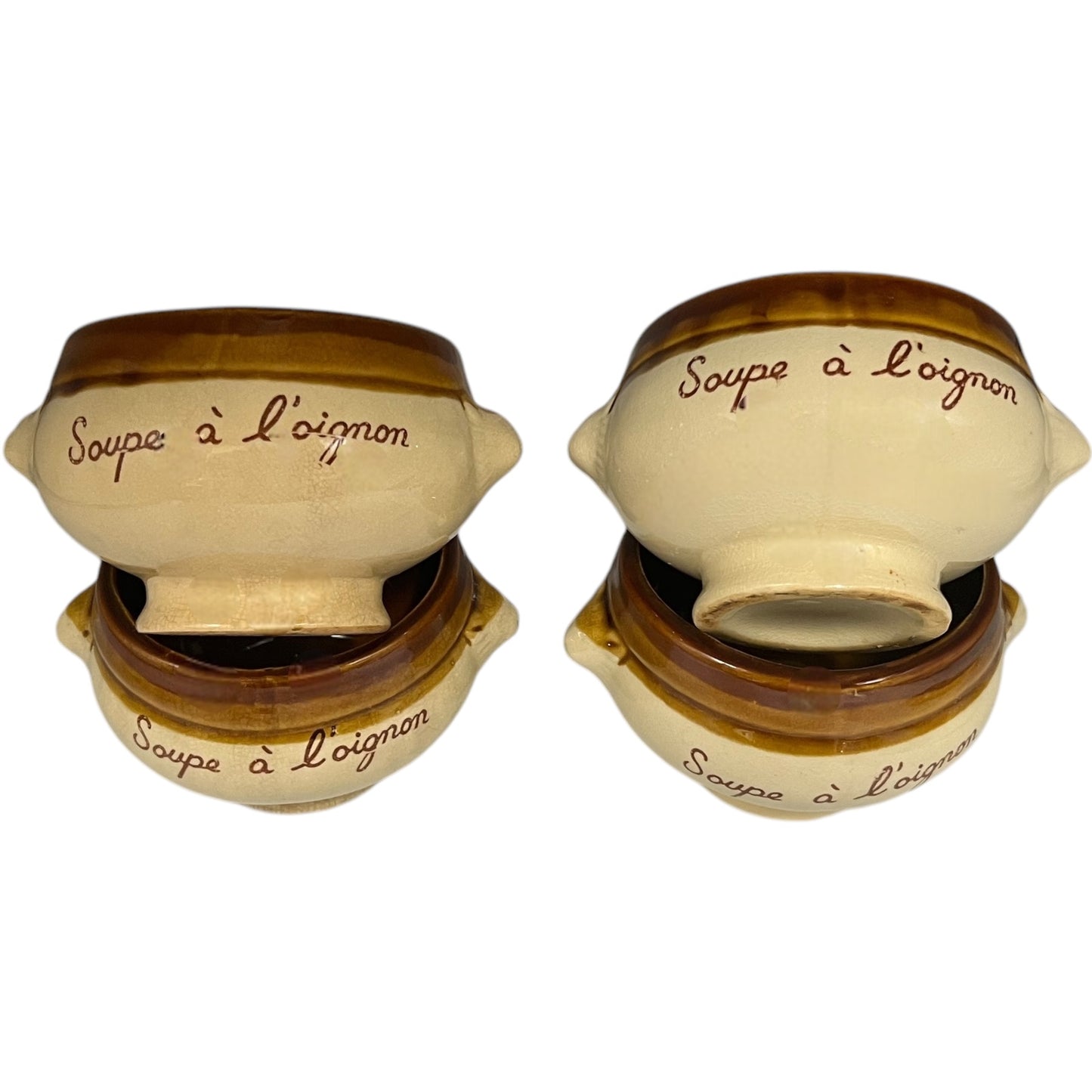 Set of 4 French Lions Head Soup Bowls, Traditional French Onion Soup Pots