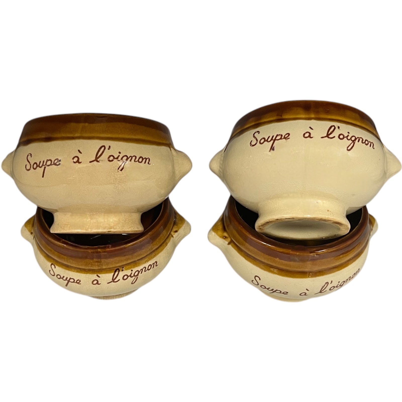 Set of 4 French Lions Head Soup Bowls, Traditional French Onion Soup Pots