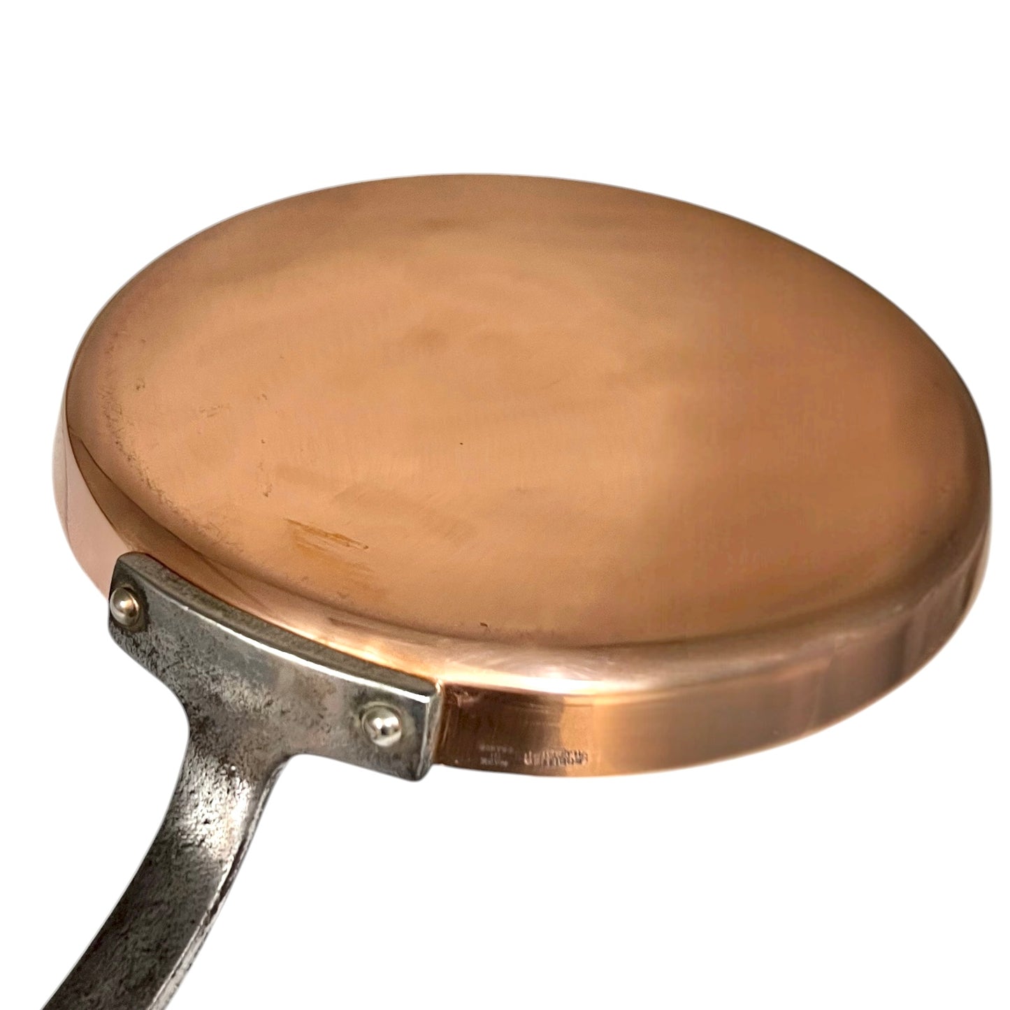 Copper frying pan with a white background