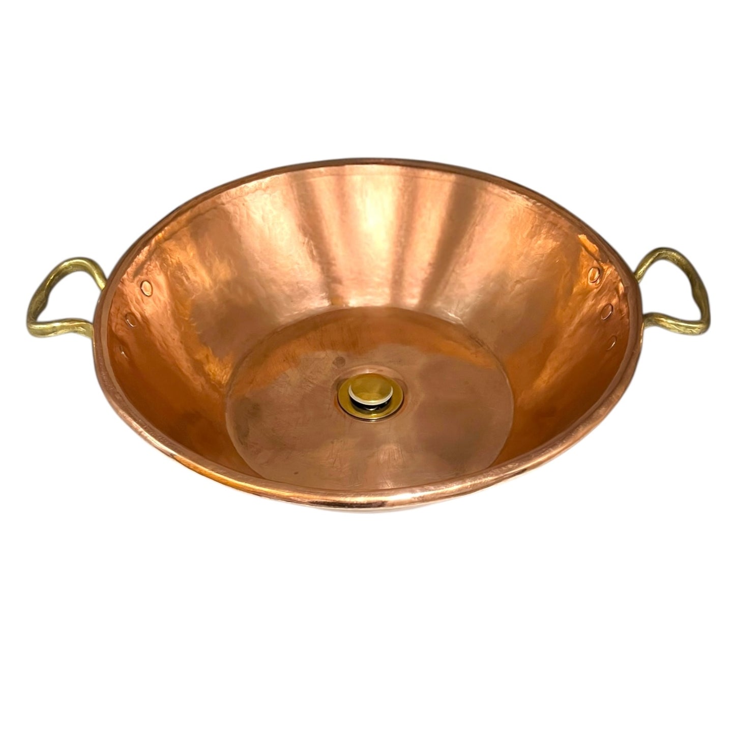 Copper sink with handles on a white background