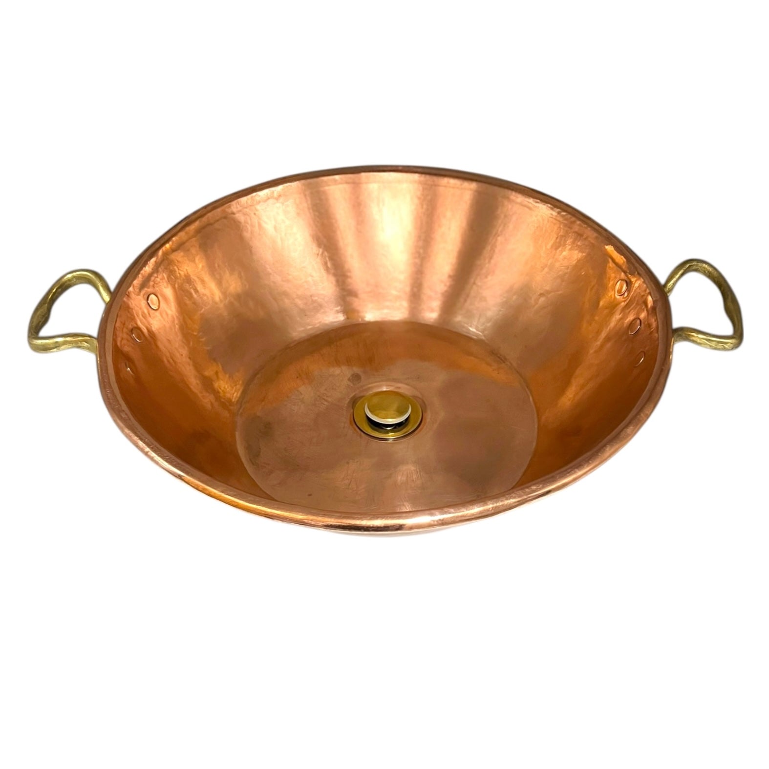 Copper sink with handles on a white background