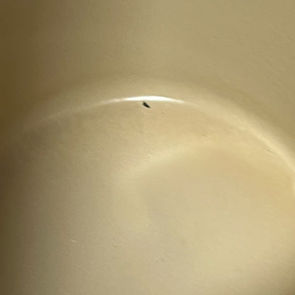 Close up of a rust coloured cast iron saucepan with lid on a white background