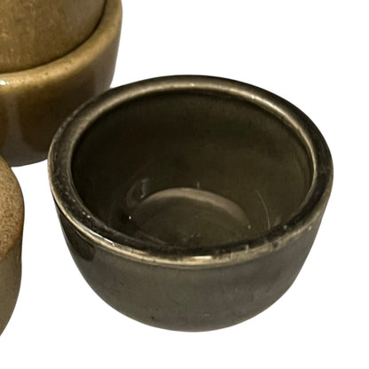 8 French Escargot Cups, Vintage French Ceramic Snail Serving Pots in various shades of brown 