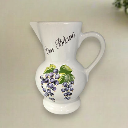 French Porcelain Wine Pitcher, Vintage White Wine Jug made by Revol