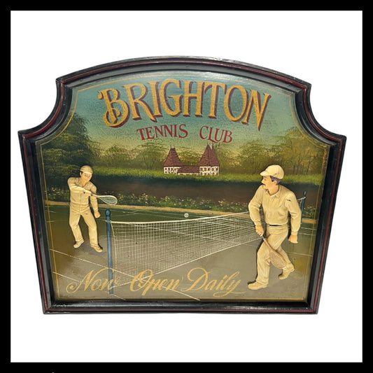 Country Corner Relief Plaque Picture, Large Brighton Tennis Club Wooden Sign for sale from All Things French Store