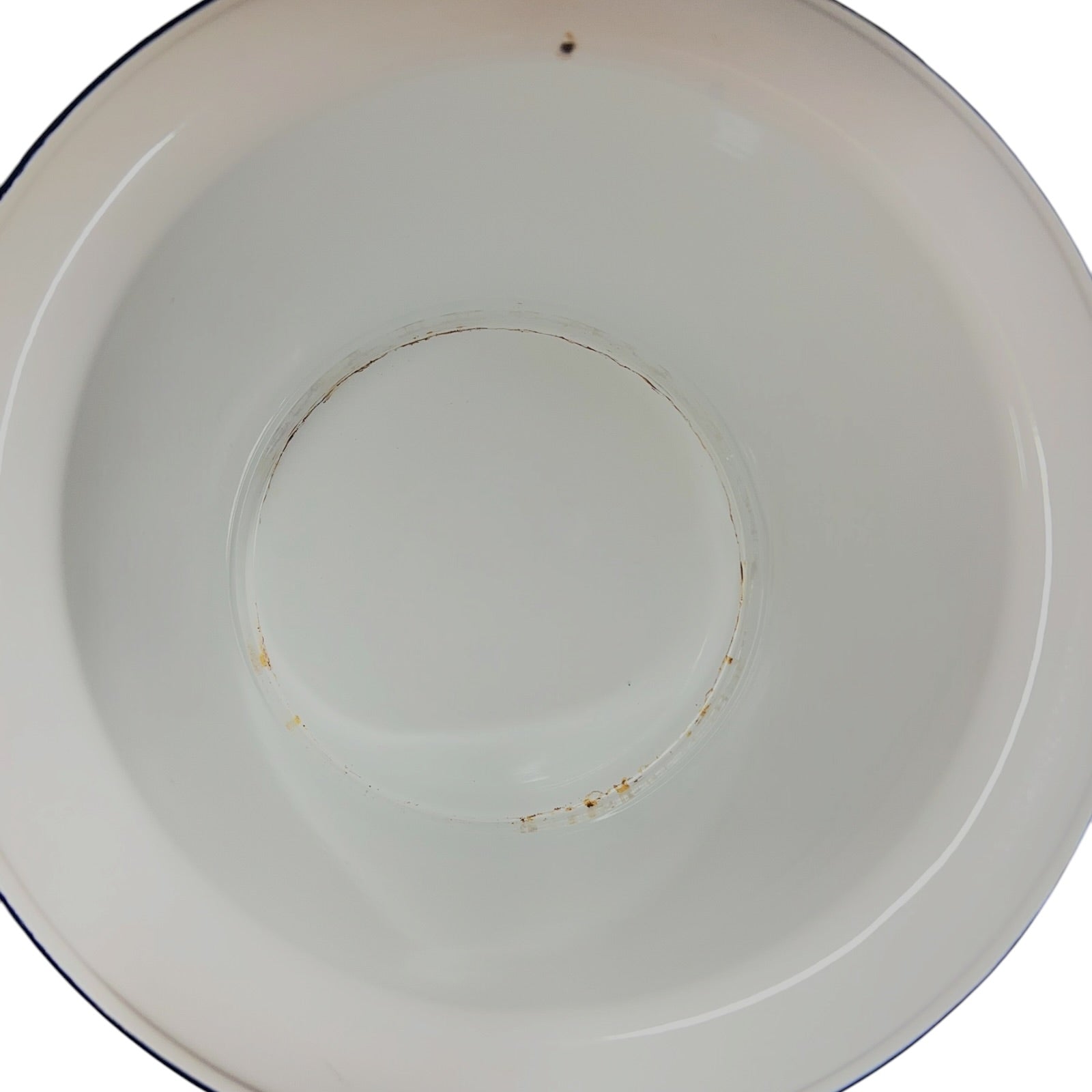 Close up of a vintage enamel lidded white bucket on a white background