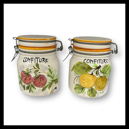 Pair of French Jam Jars with Airtight Lid, 2 Ceramic Confiture Pots 700ml