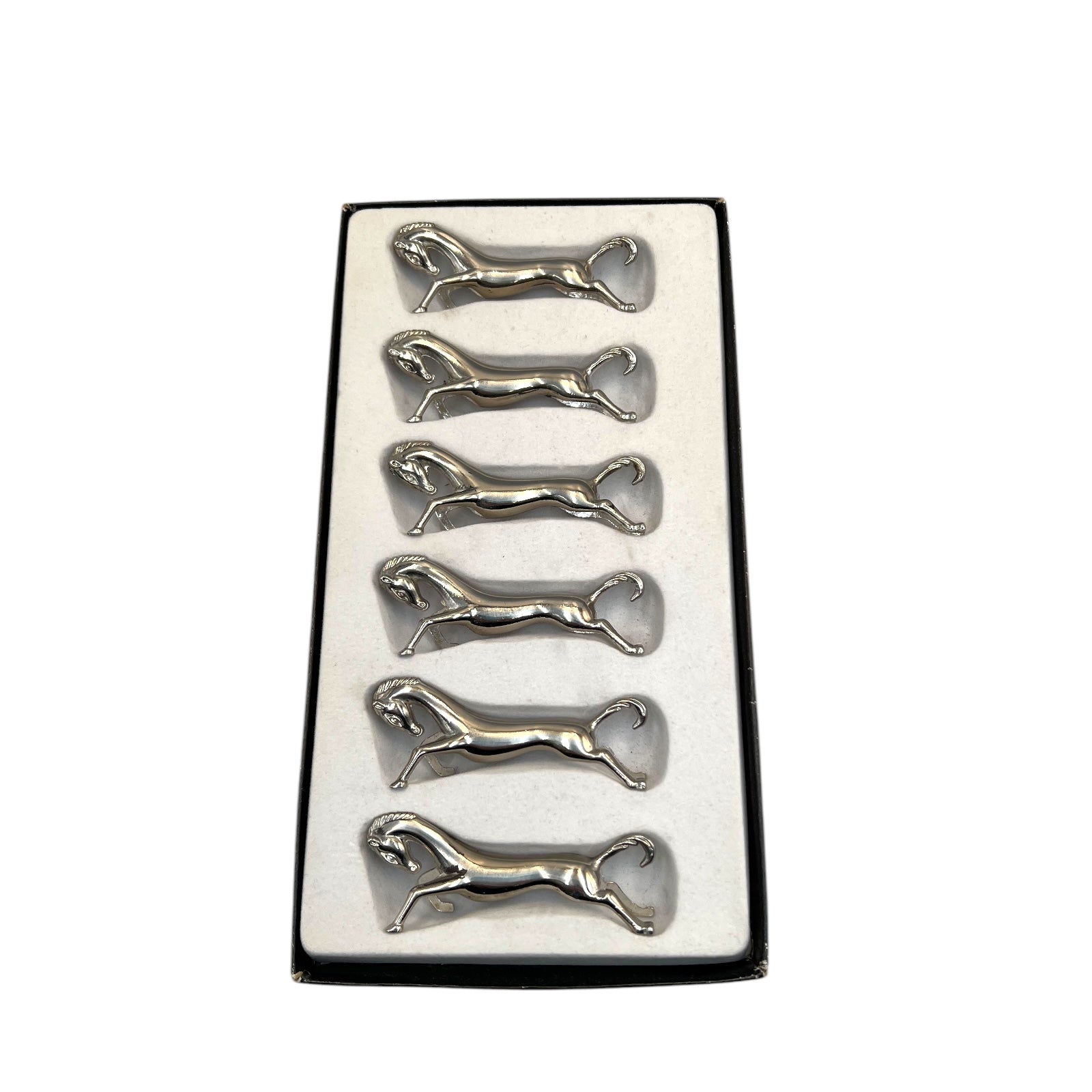 Set of 6 French silver plated horse shaped knife rests 