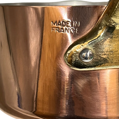 Vintage French Copper Saucepan – 12cm Small Aluminium Lined Pan with Brass Handle