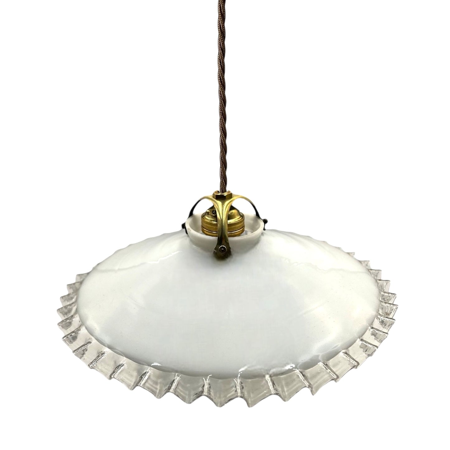 Vintage French Glass Ceiling Pendant Light, Milk Glass Hanging Lampshade