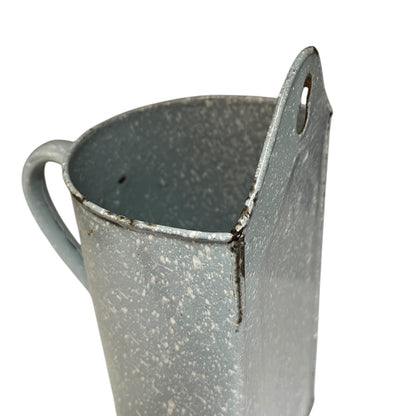 Vintage French Enamel Irrigator Pot – Rustic Garden Planter or Kitchen Wall Jug