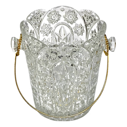 Decorative glass ice bucket with a handle, ideal for a home bar or cocktail bar on a white background