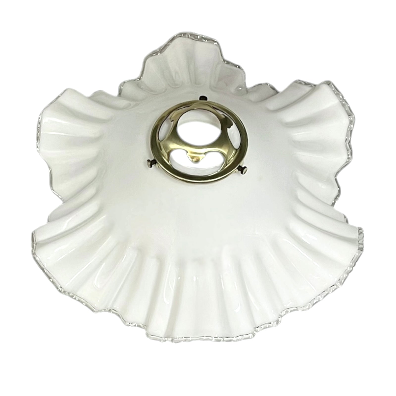 White glass lampshade with scalloped edge on a white background