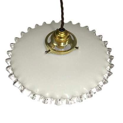 Vintage French Glass Ceiling Pendant Light, Milk Glass Hanging Lampshade 