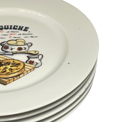 Set of ceramic plates with quiche illustration on a white background