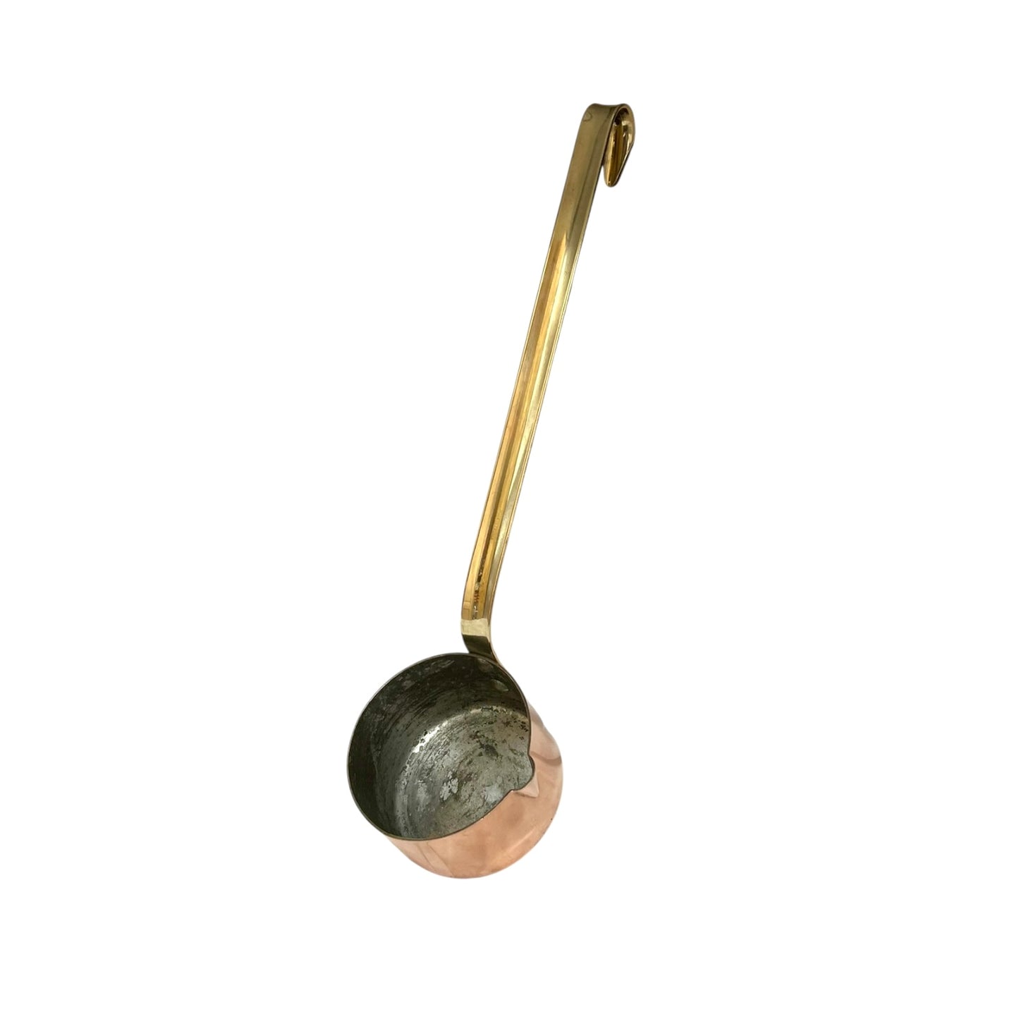 French copper ladle with a brass handle  on a white background