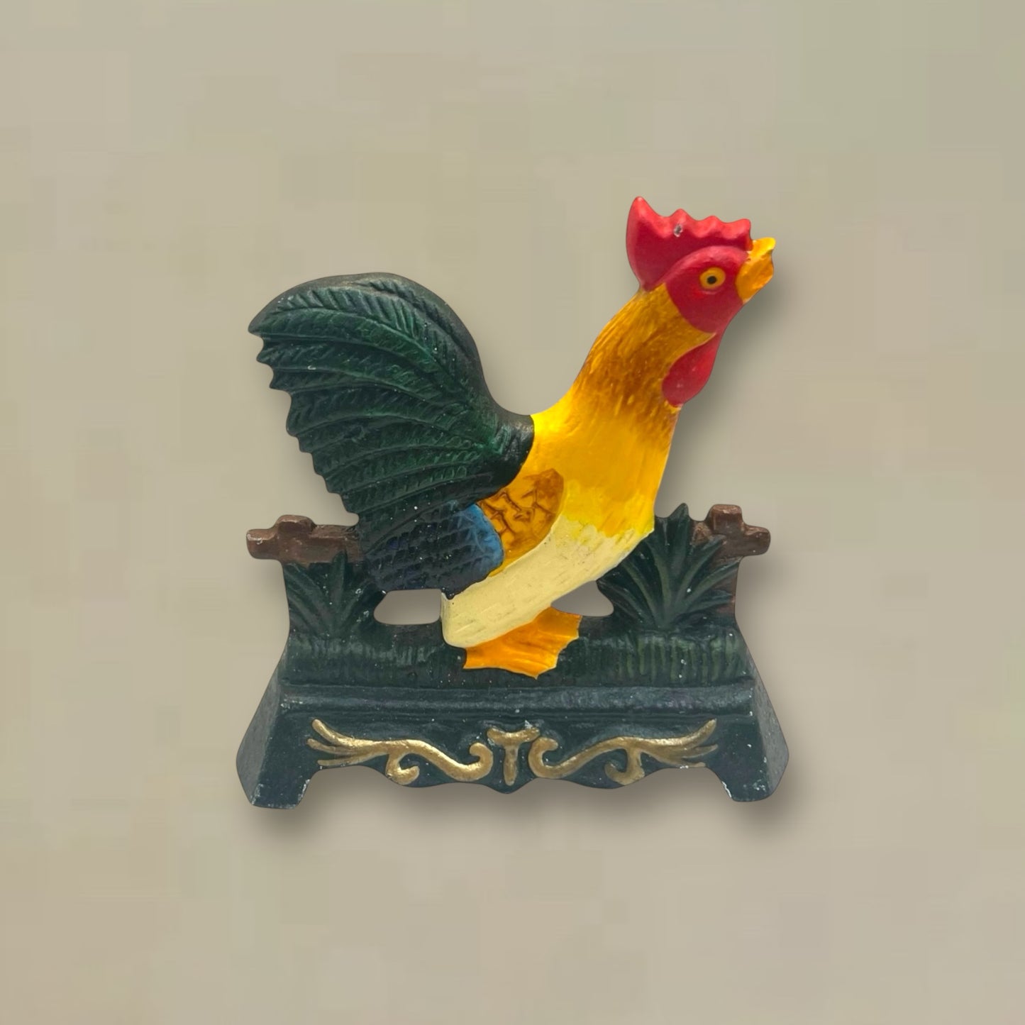 French Cast Iron Chicken Door Stop, Farmhouse Chic Doorstop Wedge, Door Stay