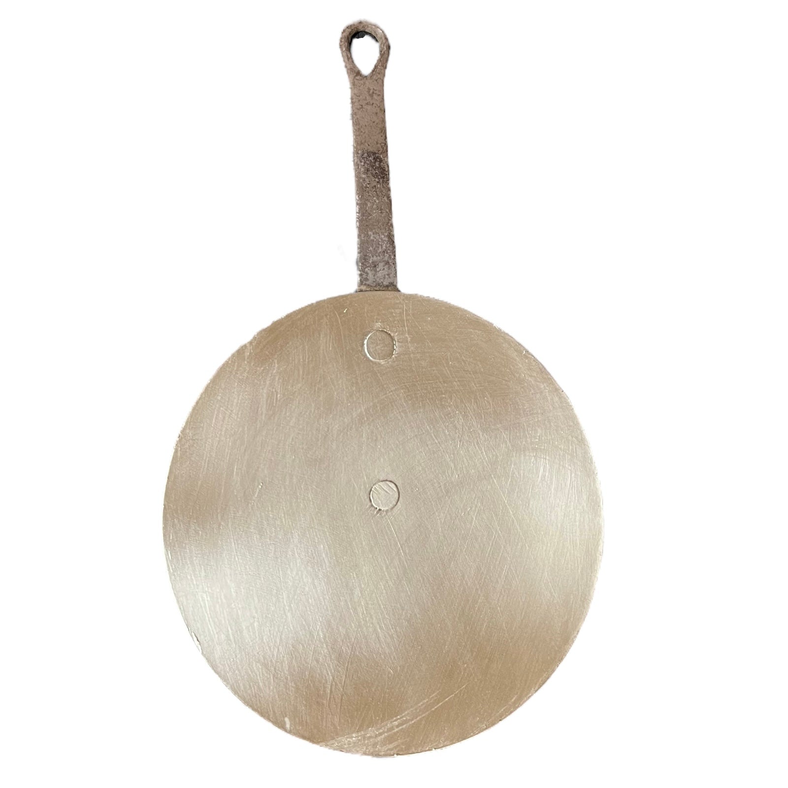 French vintage copper pan lid with tin lining, 20cm, with cast iron handle on a white background
